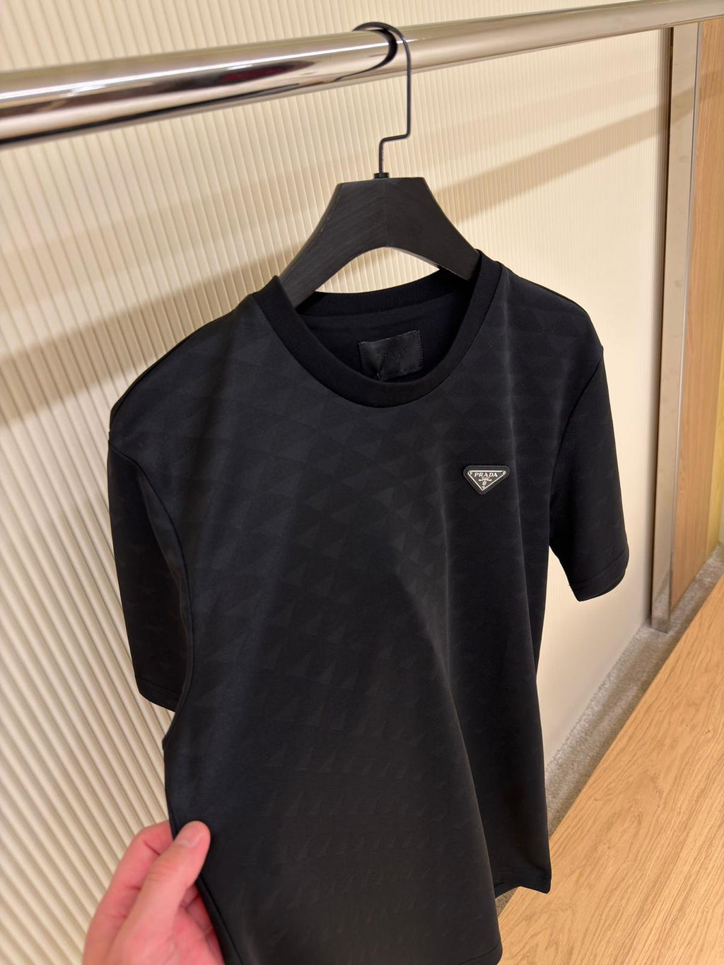 PRADA Black Re-nylon And Jersey T-shirt